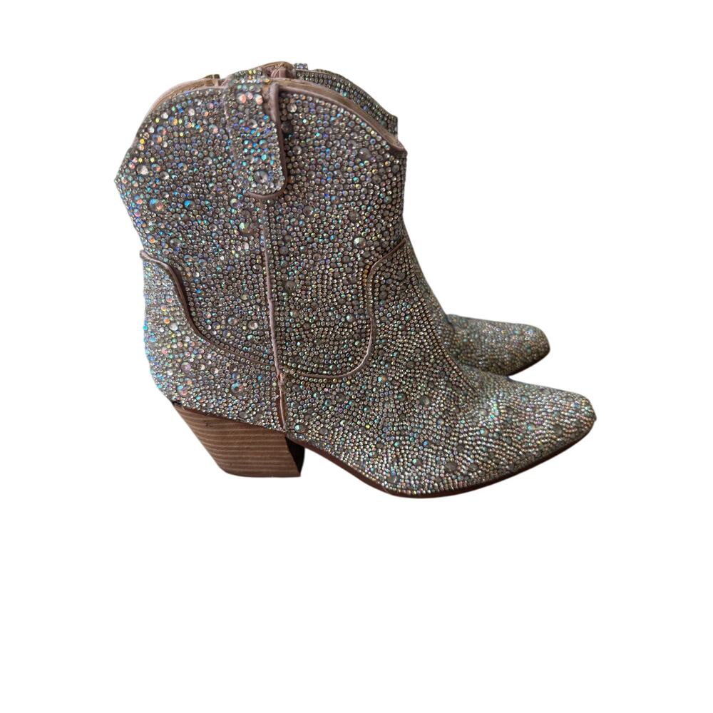 Betsey Johnson SB Diva Rhinestone Western Ankle Cowboy Boots Bridal Sparkle 7.5
